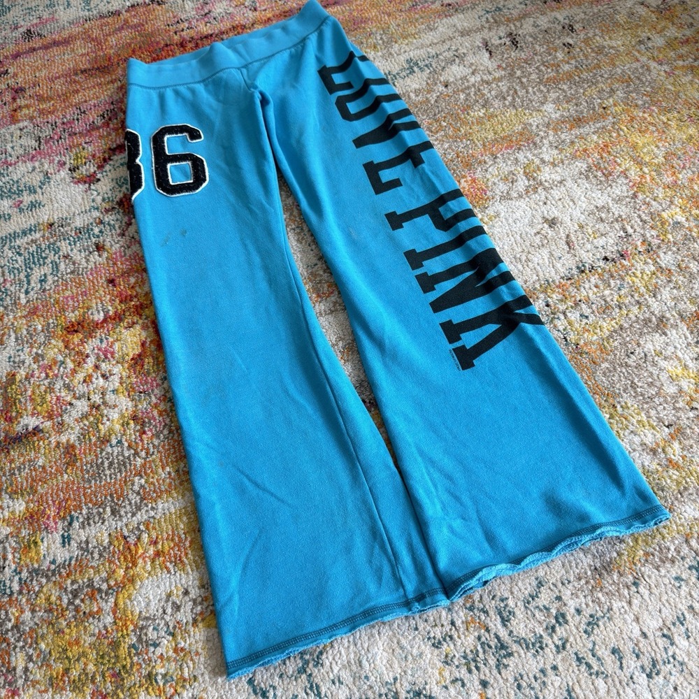 Vintage Y2K Victoria's Secret PINK Blue Sweatpants Low Rise Flare Womens XS